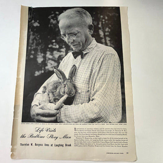 Thornton W. Burgess The Bedtime-Story Man 2 Pages 1940s WWII Era Article V29-5