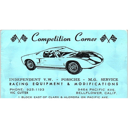 Vic Cutter Competition Corner Racing Equipment Bellflower Business Card SD9-B9