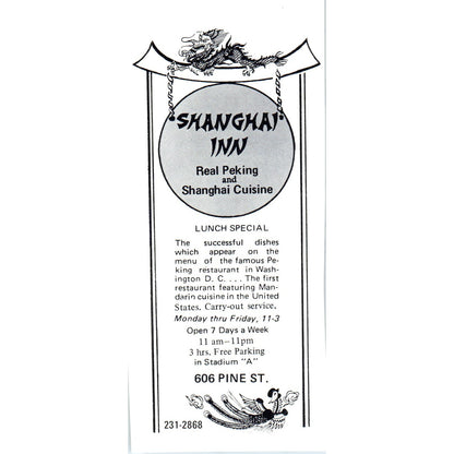 Shanghai Inn Peking & Shanghai Cuisine St. Louis 1971 Magazine Ad AD8-H4