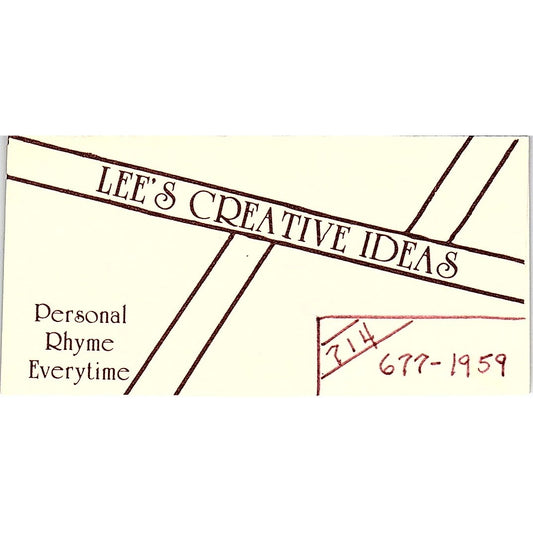 Lee's Creative Ideas Santa Ana CA Vintage Business Card SC9-B9
