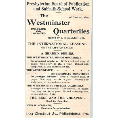 The Westminster Quarterlies J.R. Miller Philadelphia PA 1894 Ad AB6-SL1