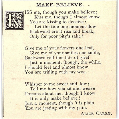 Make Believe - Alice Carey 1884 Poem AG3-M1