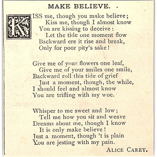Make Believe - Alice Carey 1884 Poem AG3-M1