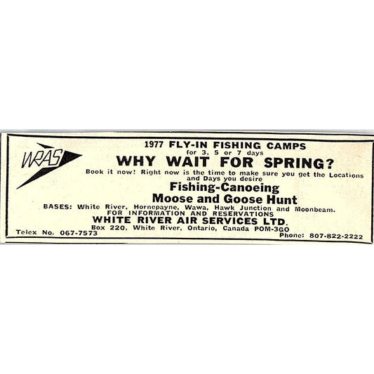 White River Air Services Fly in Fishing Camps Ontario Canada 1977 Ad AF6-M1