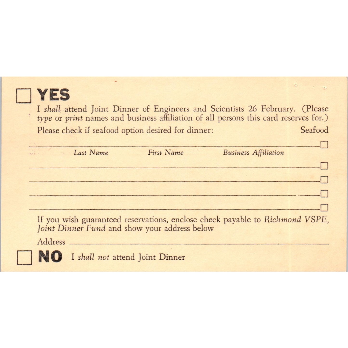 W.C. O'Brien Richmond Dinner of Engineers & Scientists Postal Mailing Card PE7