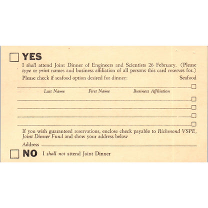 W.C. O'Brien Richmond Dinner of Engineers & Scientists Postal Mailing Card PE7