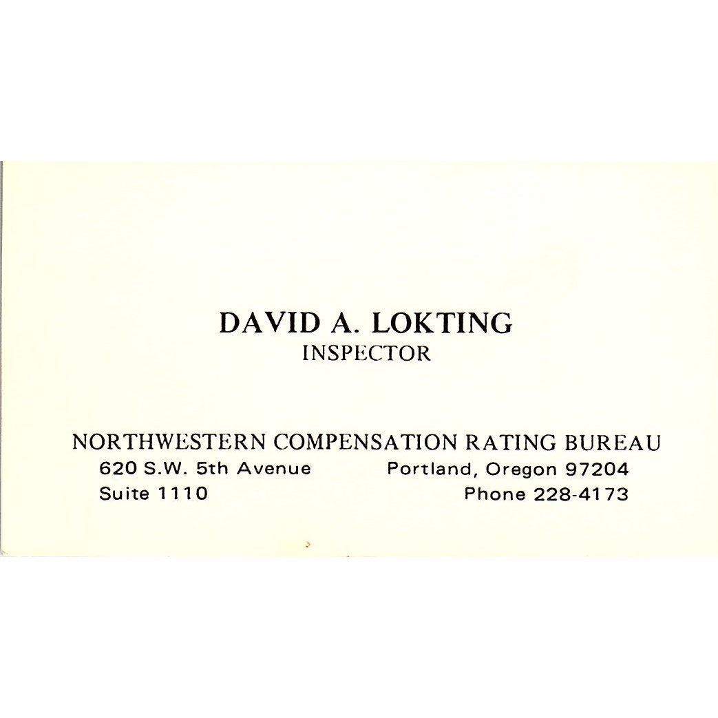 Northwestern Compensation David A. Lokting  Portland Oregon Business Card SB4-B2