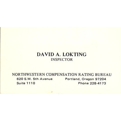 Northwestern Compensation David A. Lokting  Portland Oregon Business Card SB4-B2
