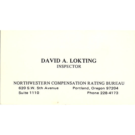 Northwestern Compensation David A. Lokting  Portland Oregon Business Card SB4-B2