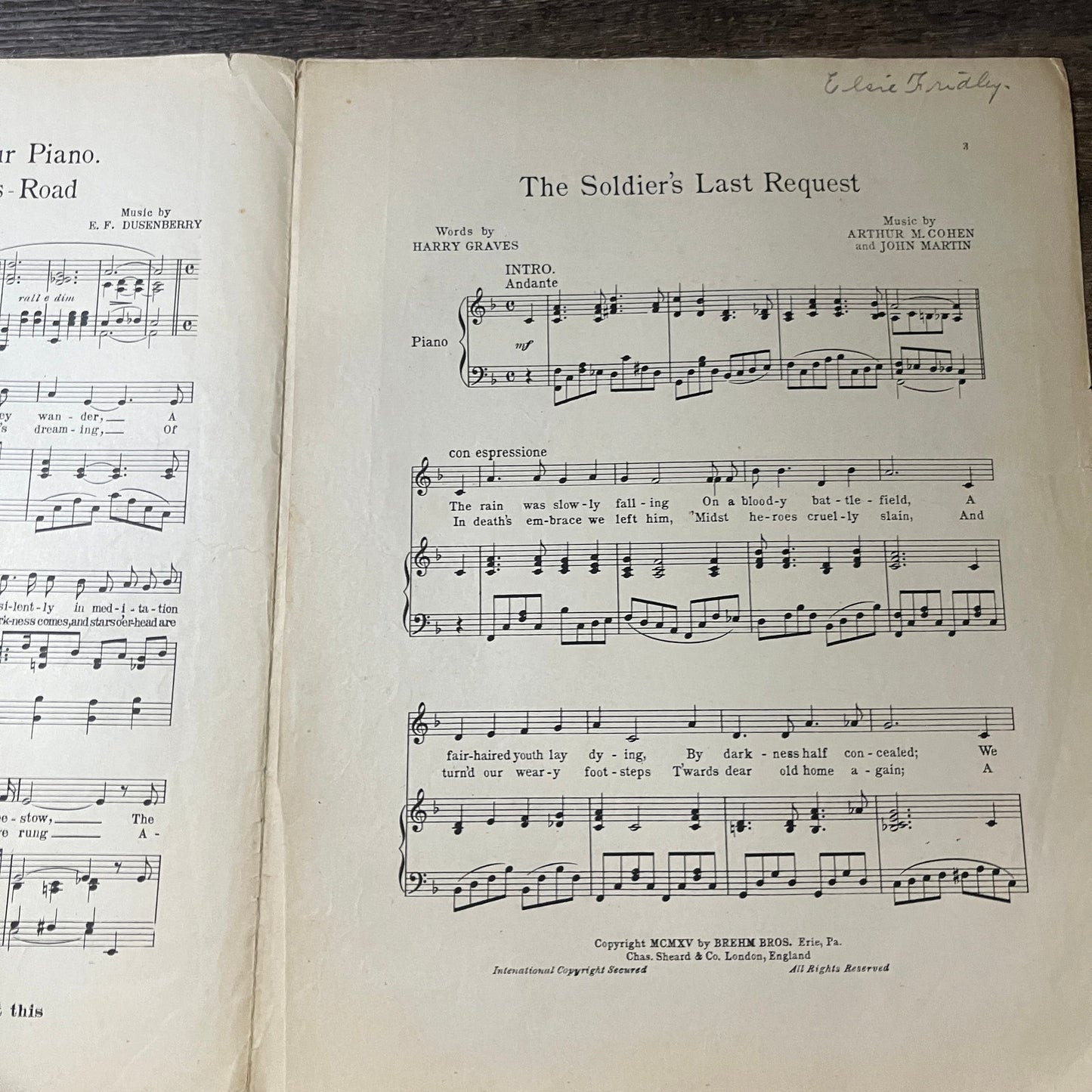 The Soldiers Last Request Harry Graves 1915 Sheet Music V13