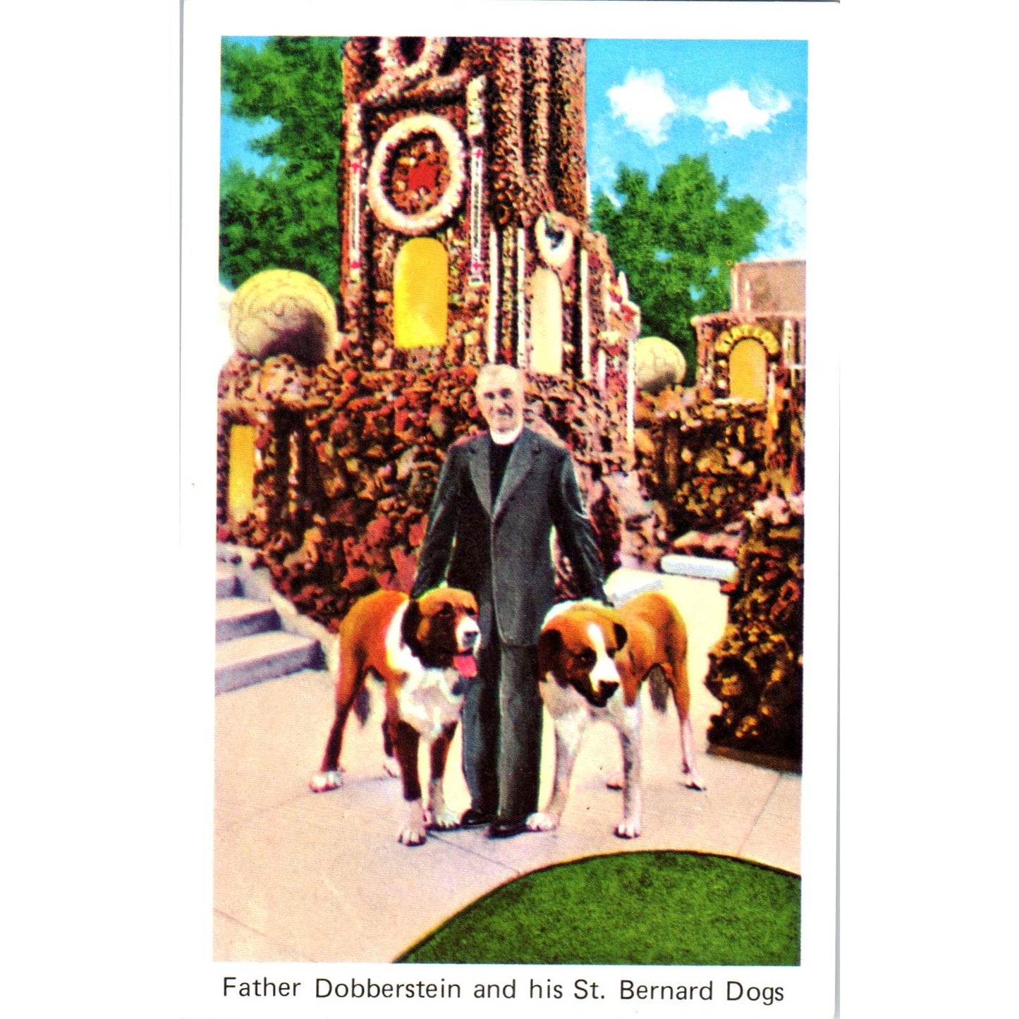 Father Dobberstein and his St. Bernard Dogs West Bend IA Vintage Postcard PC8