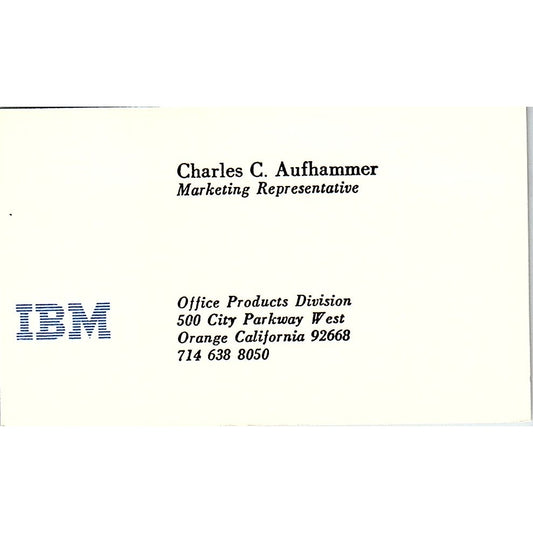 IBM Charles C. Aufhammer Orange California Vintage Business Card SF3-B4