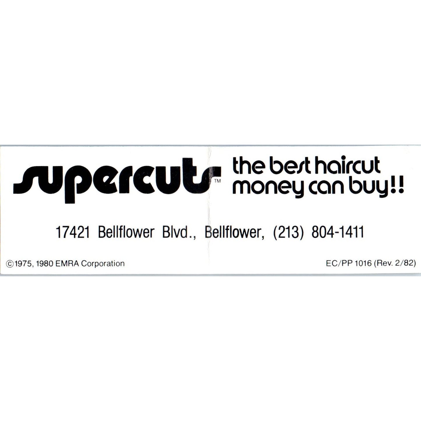 Supercuts Hair Cuts Bellflower CA (folded) Vintage Business Card SD8-B11