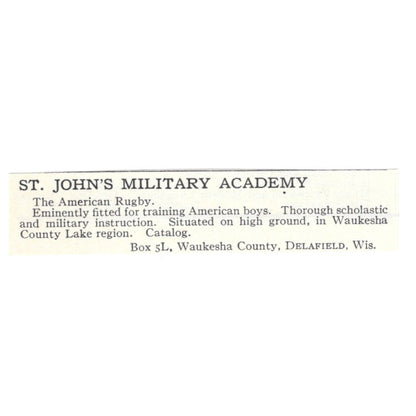 St. John's Military Academy Delafield Wisconsin 1924 Magazine Ad AD8-O9