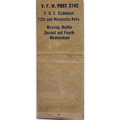 VFW Post 3742 F.O.E. Clubhouse 12th & Minnesota Aves Vtg Matchbook Cover SC7-Y7