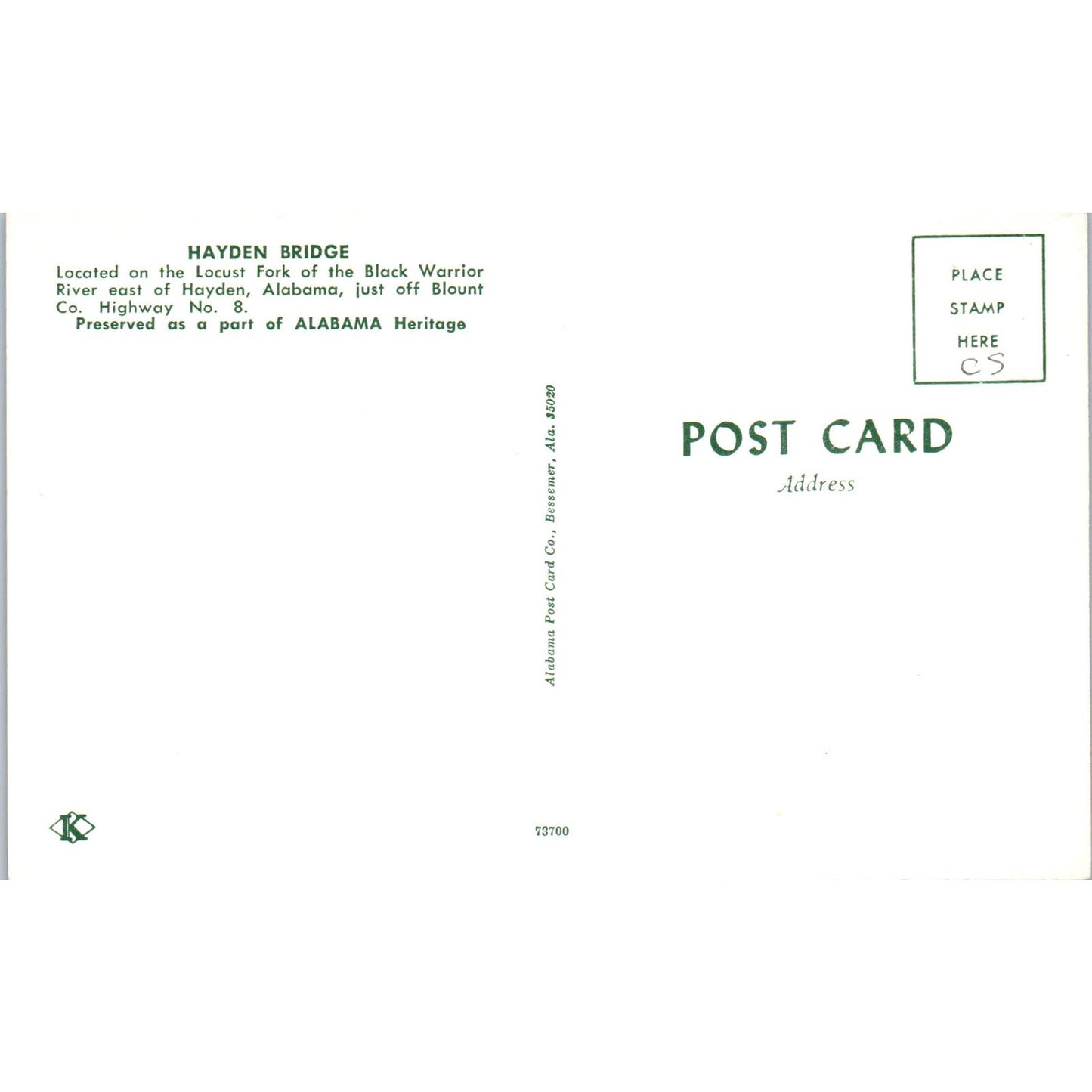 Hayden Bridge Black Warrior River Blount County AL Covered Bridge Postcard PB13