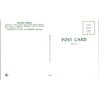 Hayden Bridge Black Warrior River Blount County AL Covered Bridge Postcard PB13