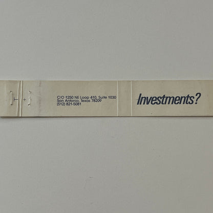 InverWorld Investments San Antonio Texas Vintage Matchbook TB6-MB2-9