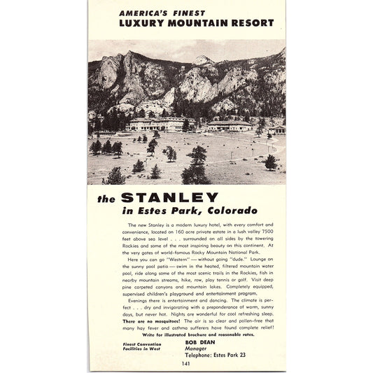 The Stanley Hotel in Estes Park CO 1958 Ad AG1-8