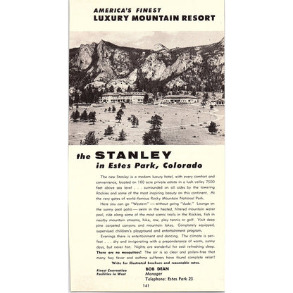 The Stanley Hotel - Bob Dean - Estes Park CO 1958 Ad AG1-8