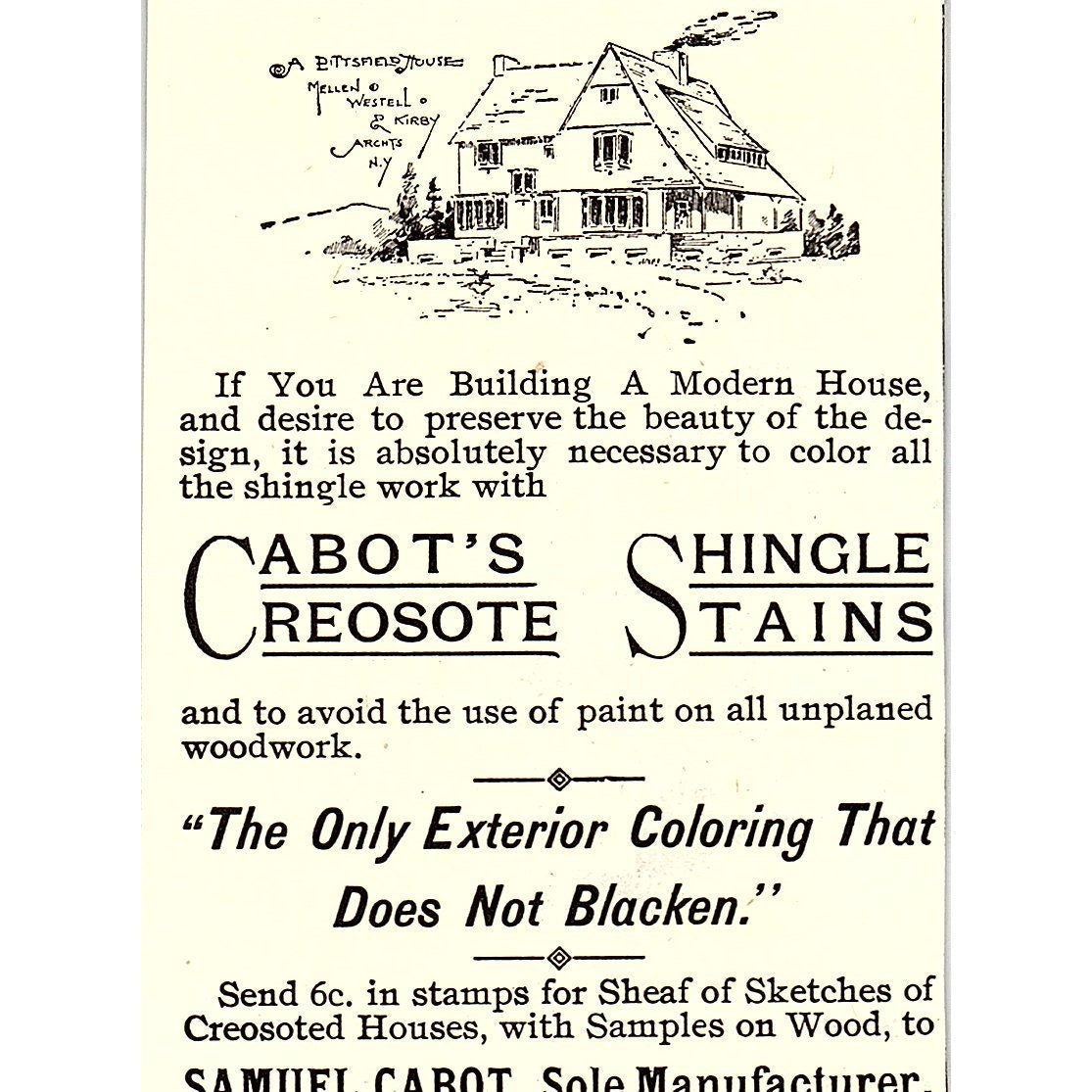 Cabot's Creosote Shingle Stains Samuel Cabot Boston MA 1892 Ad AG2-M10