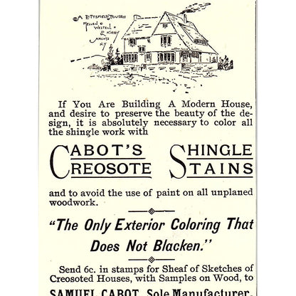 Cabot's Creosote Shingle Stains Samuel Cabot Boston MA 1892 Ad AG2-M10
