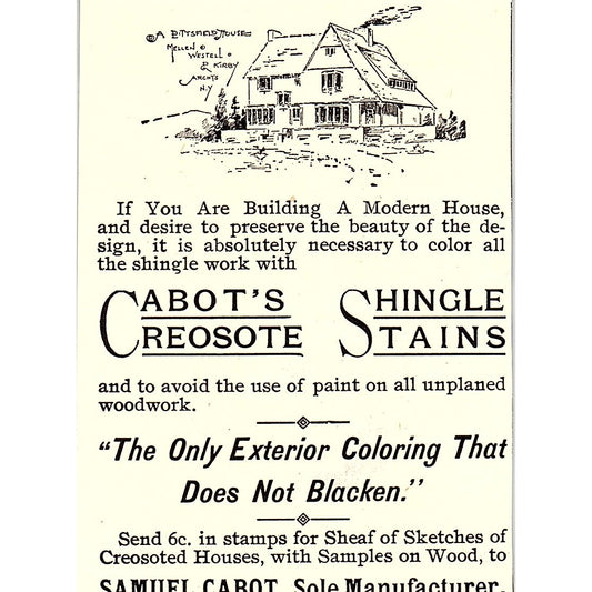 Cabot's Creosote Shingle Stains Samuel Cabot Boston MA 1892 Ad AG2-M10