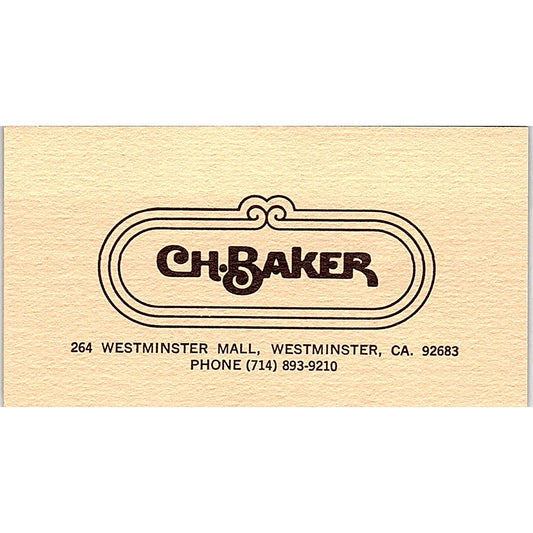 CH Baker Westminster CA Vintage Business Card SB4-B7