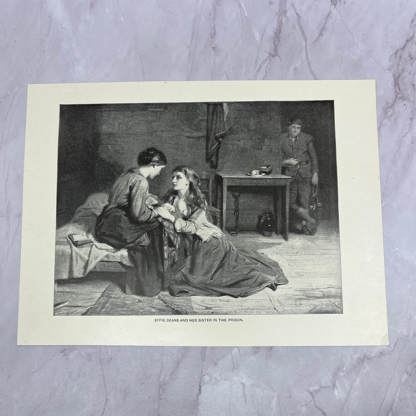 Effie Deans & Her Sister in the Prison Antique 8.5x11.5" Engraving Art Print V20