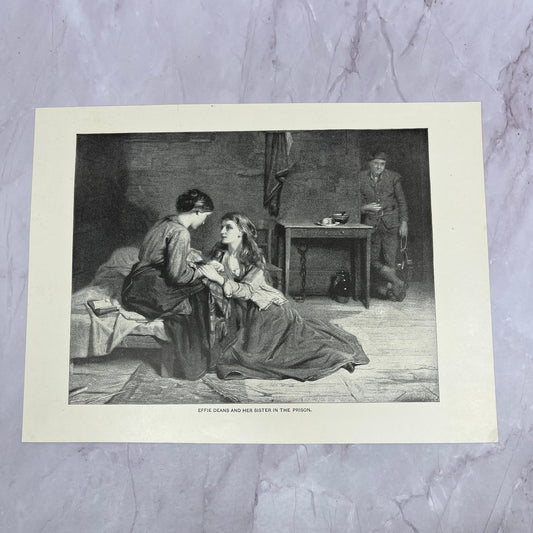 Effie Deans & Her Sister in the Prison Antique 8.5x11.5" Engraving Art Print V20
