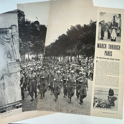 GI's March Down Champs-Elysées Paris 4 Pages 1940s WWII Era Article V30-1