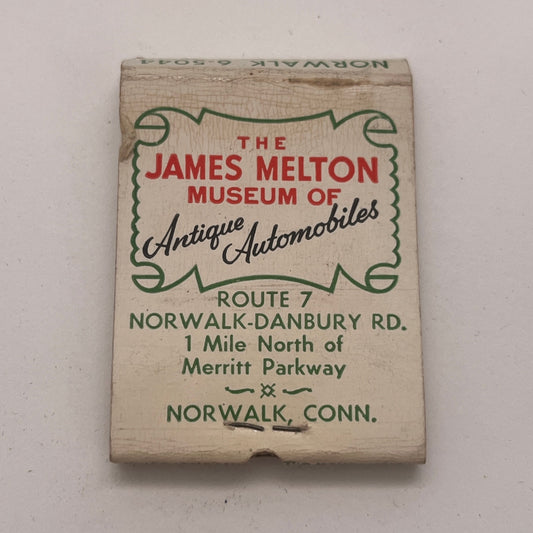 James Melton Museum of Antique Automobiles Norwalk CT Matchbook Cover TB8-MB2-4