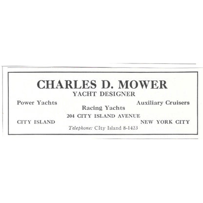 Charles D Mower Yacht Designer City Island New York City 1932 Ad AG2-M20