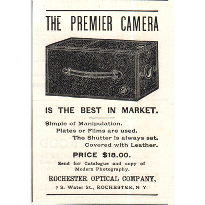 The Premier Camera Rochester Optical Co NY c1890 Victorian Ad AE8-CH7