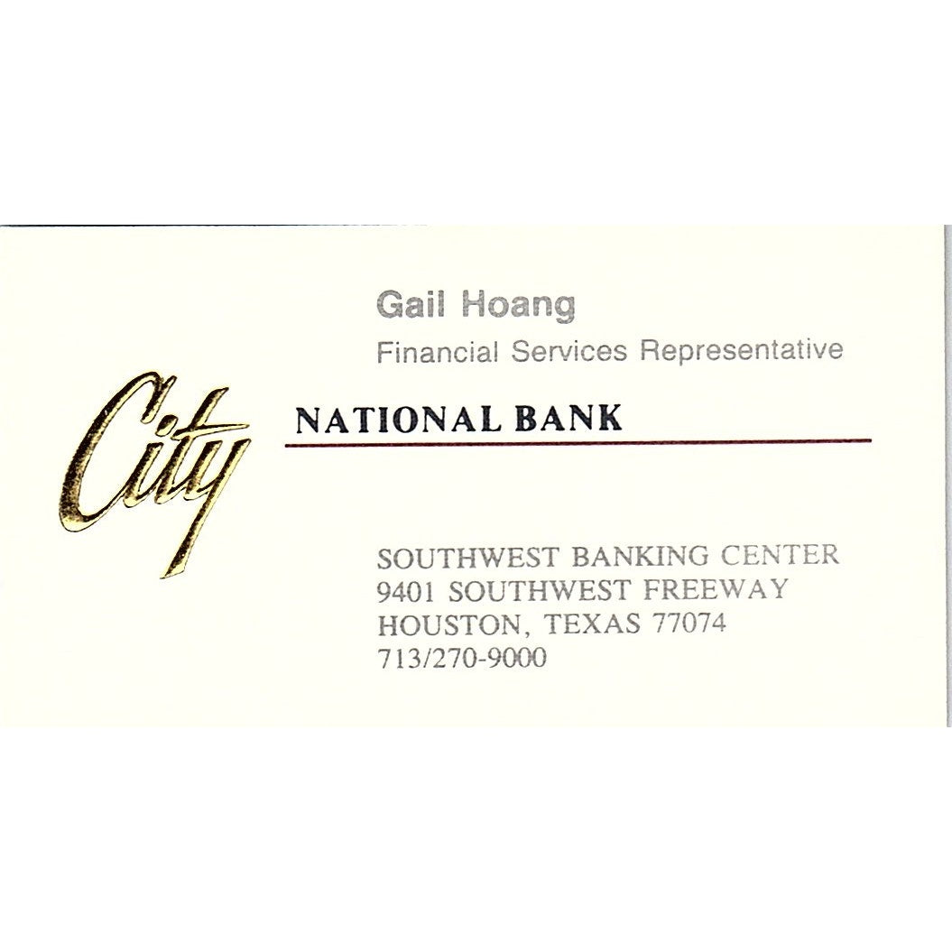 Gail Hoang City National Bank Houston Vintage Business Card SC9-B5
