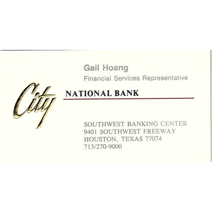 Gail Hoang City National Bank Houston Vintage Business Card SC9-B5
