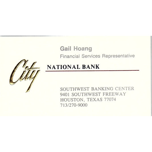 Gail Hoang City National Bank Houston Vintage Business Card SC9-B5