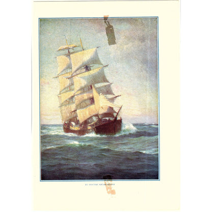An Old Time Square Rigger Clipper Ship Vintage Art Print 7x9 V12