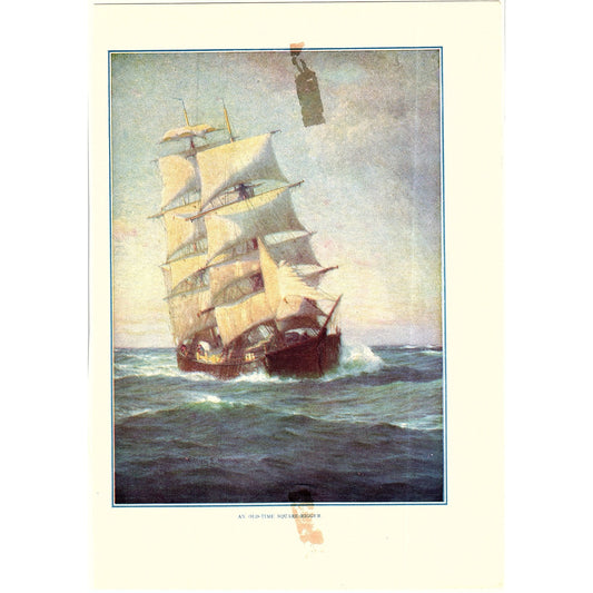 An Old Time Square Rigger Clipper Ship Vintage Art Print 7x9 V12