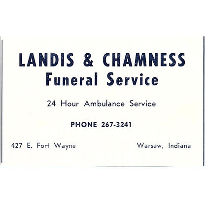 Landis & Chamness Funeral Service Warsaw Indiana 1964 Ad AG1-M7