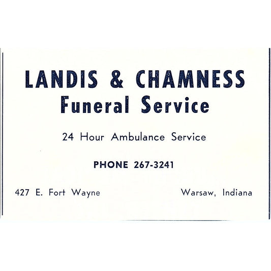 Landis & Chamness Funeral Service Warsaw Indiana 1964 Ad AG1-M7