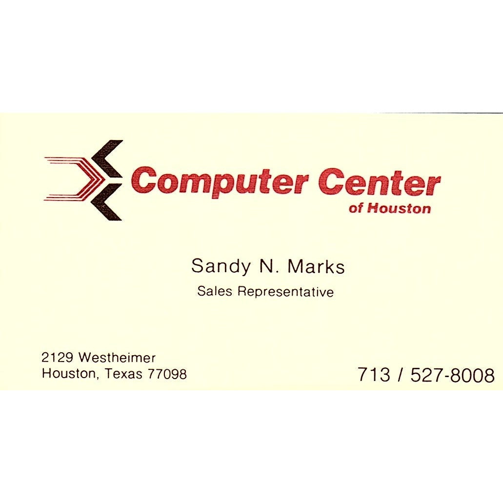 Sandy N Marks Computer Center of Houston Vintage Business Card SD9-B2