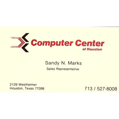 Sandy N Marks Computer Center of Houston Vintage Business Card SD9-B2