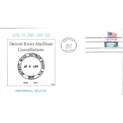 1973 Motor City Stamp Club Detroit River Mailboat Cancellations Cover TI5-PC1