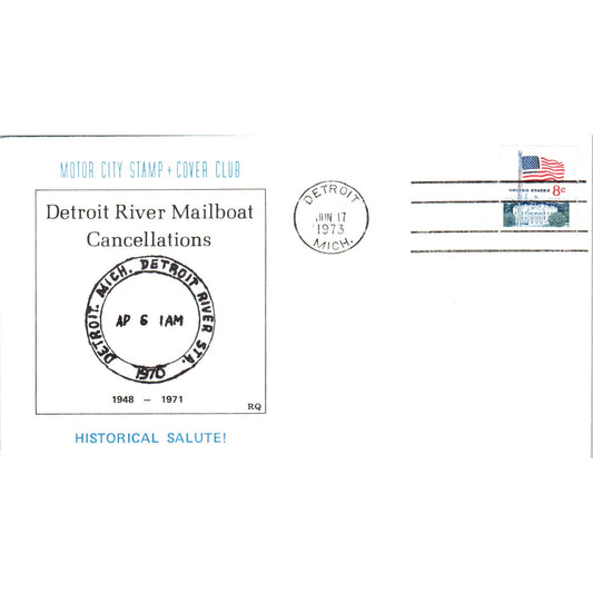 1973 Motor City Stamp Club Detroit River Mailboat Cancellations Cover TI5-PC1