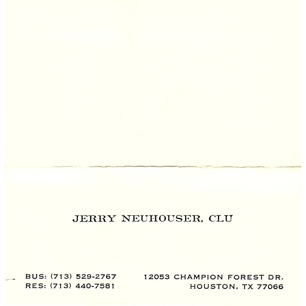 Jerry Neuhouser, CLU Houston TX Vintage Business Card SSB4-B12