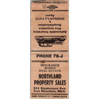 Northland Property Sales Norman Lafave Vintage Matchbook Cover SD2-Y13