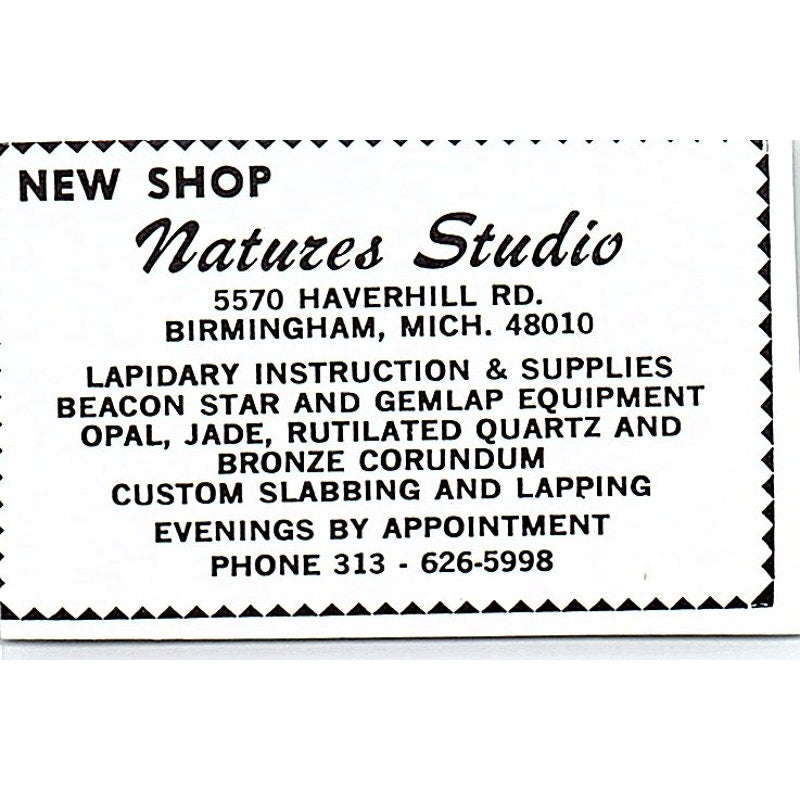 Natures Studio Lapidary Supply Birmingham Michigan 1972 Ad AF8-M3