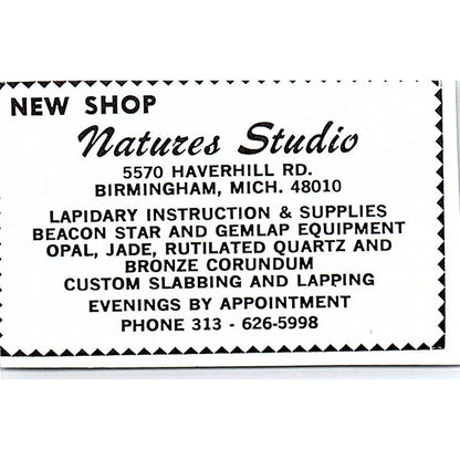 Natures Studio Lapidary Supply Birmingham Michigan 1972 Ad AF8-M3
