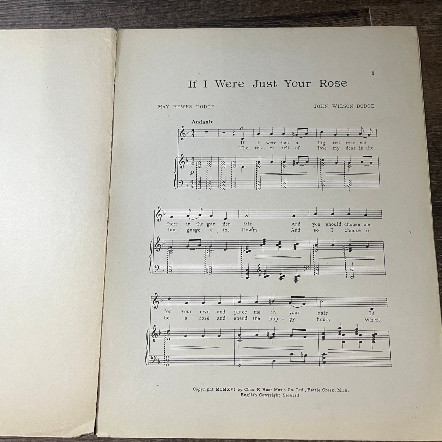 If I Were Just Your Rose Chas E. Roat 1916 Sheet Music V13